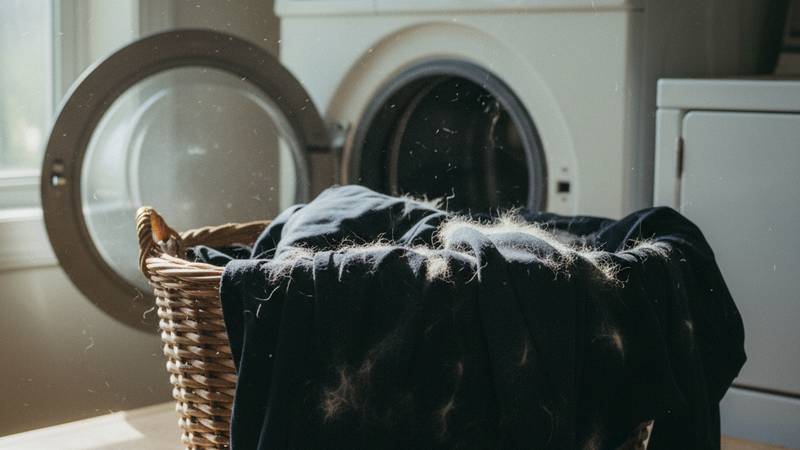 Image of pet hair still on clothes after wash. Please do not include text